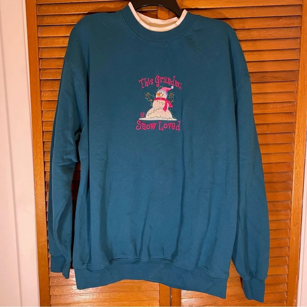 M&C Sportswear Blue Holiday Snowman Long Sleeve Pullover Sweater Sz XL